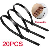 20PCS Nylon Releasable Nylon Cable Zip Ties Whtie/Black  5mm/8mm Retractable Reusable Plastic Wire Ties May Loose Slipknot Cable Management