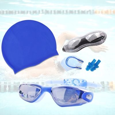 【CW】 Swim Goggles and Caps Sets Stretch Hats Glasses with Clip Ear  Dropshipping