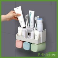 HOME HUG I DEA ชั้นวางของในห้องน้ำ  กล่องใส่ทิชชู่ ติ ที่เก็บแปรงสีฟัน ติดผนัง แก้วน้ำ 3 ใบที่วางสบู่แบบติดผนัง ที่แขวน