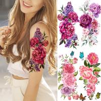 Watercolor Peony Flower Temporary Tattoos For Women Adult Girl Rose Butterfly Fake Tattoo Stylish Waterproof Arm Tatoos Sticker Stickers