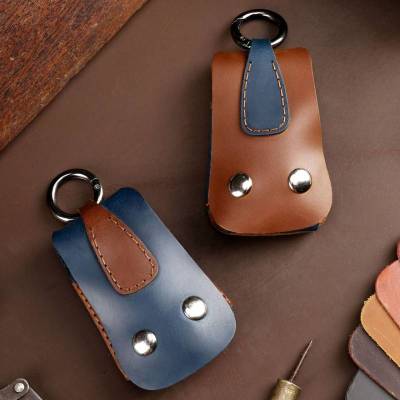 Waist Key Bag Luxury Genuine Leather Car Keychain Cover Fob Protector Auto Accessories Keyring Holder Shell Wallet Handamade
