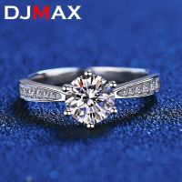 DJMAX เพชรโมอิส3กะรัตสำหรับผู้หญิงเพชรยอดเยี่ยมเงินสเตอร์ลิงกลมจริงแหวนหมั้นเพชรเม็ดเดี่ยว