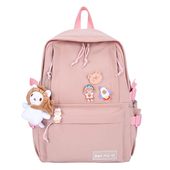 student-backpack-korean-casual-girl-junior-high-school-school-bag-large-capacity-japanese-cute-girl-solid-color-cute-backpack