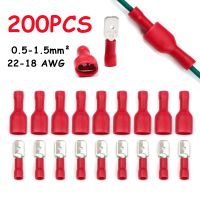 ✟ 200/100PCS Female Male Cold Pressing Insulated Wire Cable Plug Red Electrical Wire Crimp Spade Lug Terminals Connector 22-18 AWG