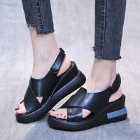 Summer Wedge Shoes for Women Sandals Solid Color Open Toe High Heels Casual Ladies Buckle Strap Fashion Female Sandalias Mujer