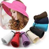 New Women Summer Visors Hat Wide Brim Roll Up Foldable Sun Beach Straw Braid Visor Sun Panama Femme Beach Caps Beach Sun Hats