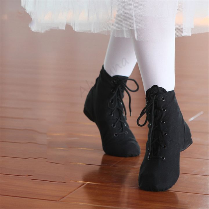 รองเท้าผ้าใบชุดเต้นรำสมัยใหม่ของผู้หญิงรองเท้าแจ๊สสำหรับเด็กผู้หญิง-รองเท้าผ้าใบผูกเชือกสีดำสีแดง-ds02301ผู้หญิง
