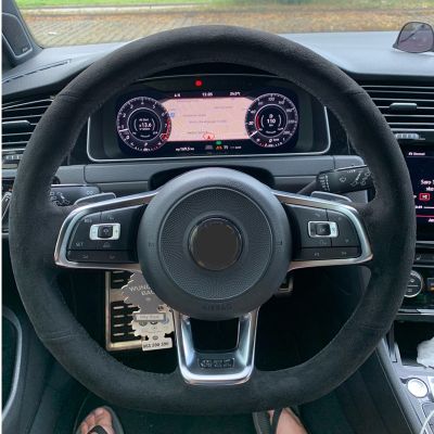 WCaRFun Black Suede Car Steering Wheel Cover for Volkswagen VW Golf R MK7 Golf 7 GTI VW Polo GTI Scirocco 2015 2016