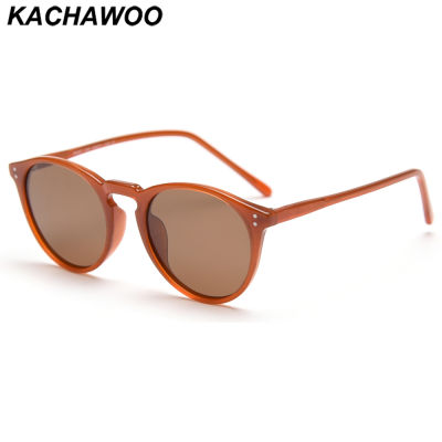 Kachawoo round polarized sunglasses retro women acetate tr90 frame sun glasses for men travel beach brown green black Korean