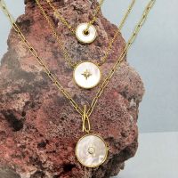 New Round Mother Of Pearl Natural Shell Pendant Necklaces For Women Dainty Evil Eye Heart Choker Fashion Jewelry 2022 Girls Gift