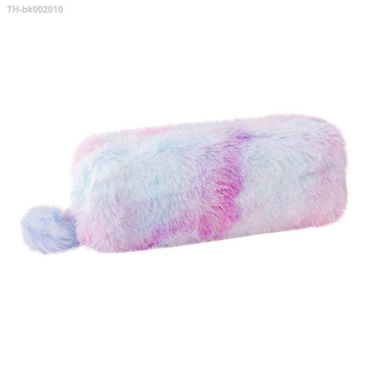 girl-school-supplies-makeup-pouch-pencil-case-student-kids-bag-cute-fluffy-gift-large-capacity-pen-holder-plush-rainbow-zipper