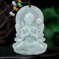 TIMESWIND ที่มีการรับรองสีเขียวสี่แขน Guanyin ธรรมชาติหยกน้ำแข็งจี้ผู้หญิงสไตล์ชาติพันธุ์สร้อยคอ Y1N