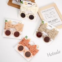 【hot sale】❇☂✼ D03 2Pcs Set Baby Sunglasses Solid Color Kids Bear Sunglass Sets with Nylon Bow Headwrap Baby Headband Infant Shades Boy Girl Photography Accessories