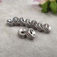 ♘﹍ 50pcs/lot Tibetan Silver Round Wheel Beads 7.5mm Alloy Charm Beading Spacer Findings Women DIY Jewelry Making Bracelet Earrings