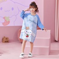 ♀۩ New Sanrioed Kids Girls 100 Cotton Nightgown Cinnamoroll Cartoon Nightdress Summer Pajamas Cute Girl Sleepwear Children Clothes