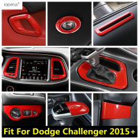 ไฟหน้ายกหน้าต่างแผงเปลี่ยนเกียร์กลางระบายอากาศปกตัดสำหรับ Dodge Challenger 2015-2021สีแดงอุปกรณ์ตกแต่งภายใน