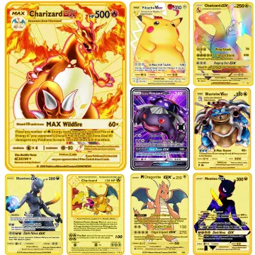 5PCS Pokemon Iron Cards Golden Metal Pokemon Shiny Letters Pikachu Mewtwo  Charizard Vmax Game Collection Card Anime Metal Gifts