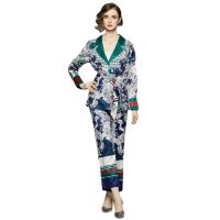 Women Set New Printed Jacket top + Long Pants Two Piece Sets