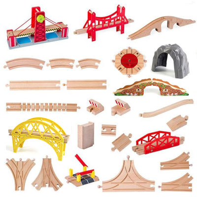 Wooden Multi Race Track Toy Railway Accessories Bulk Straight Bridge Train Set Slot Toys Expansion Education Activities for Kids