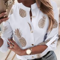 ✕✐► 2019 New Crew Neck Sleeve Office Blouse Shirt Outwear Print Buttons Formal Top