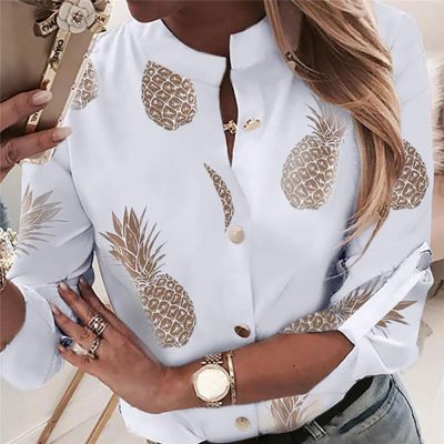 ✕✐► 2019 New Crew Neck Sleeve Office Blouse Shirt Outwear Print Buttons Formal Top