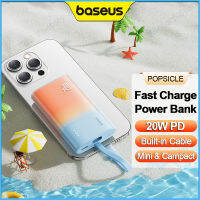 Baseus Power Bank น่ารักพกพาได้แบตเตอรี่เสริม20W 5200MAh PD สายชาร์จพาวเวอร์แบงค์เร็วในตัวสำหรับ Xiaomi Huawei IP 14 13 12 11 Pro Max