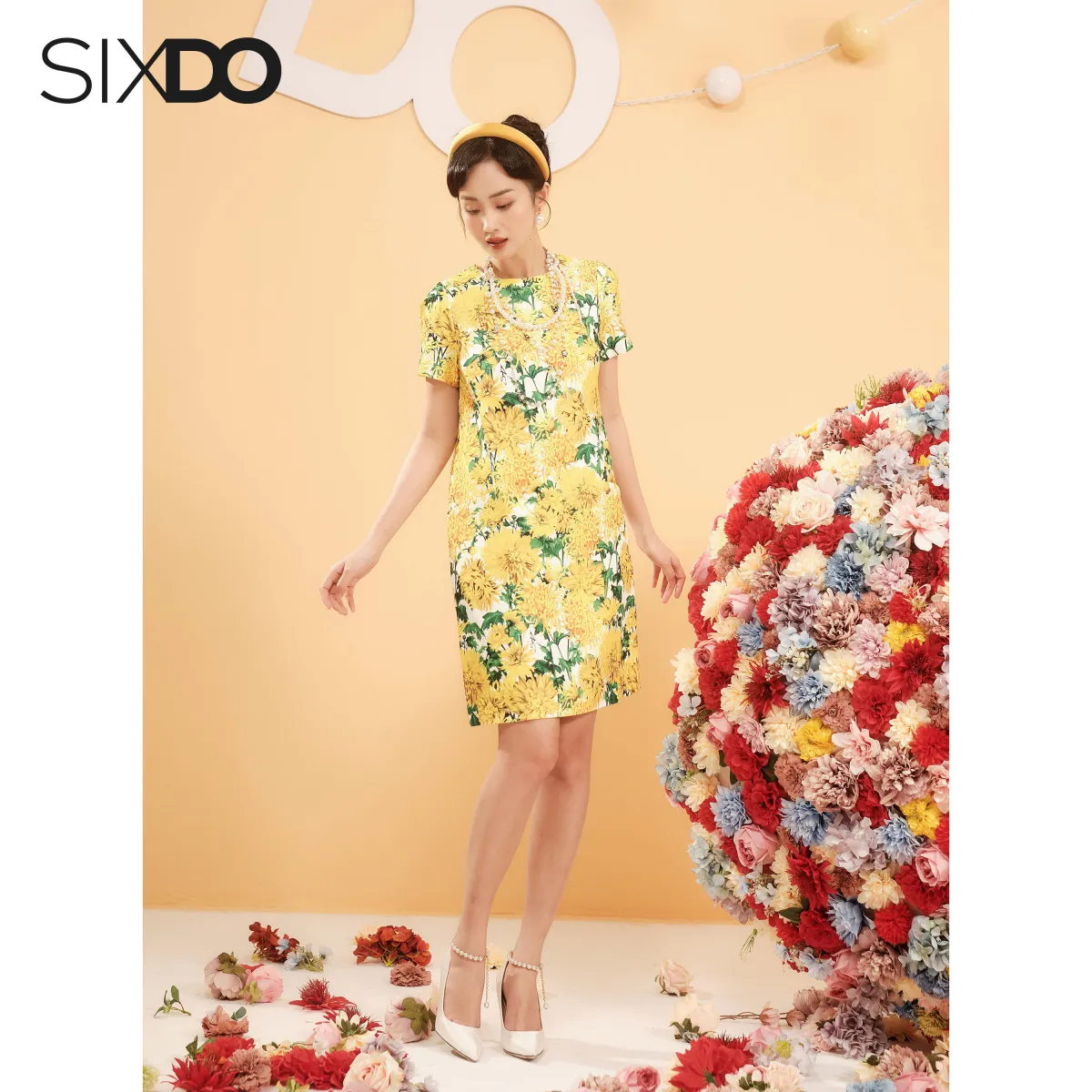 Đầm suông họa tiết hoa cúc vàng SIXDO | Lazada.vn