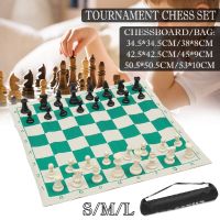 Portable Traveling Chess Traditional Chessboard Set for Tournament Club with Green Roll-up Board + Plastic Bag Chess Game