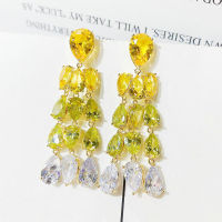 Bilincolor Fashion Yellow Cubic Zirconia Tassel Long Drop Earring for Women