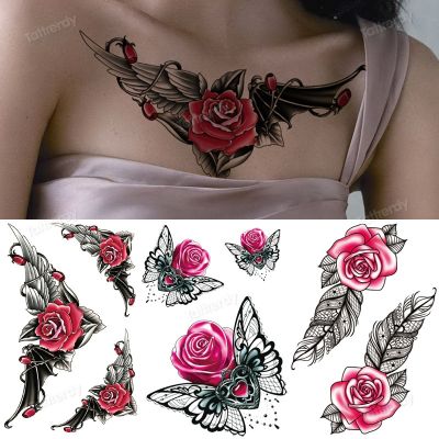 【YF】 Waterproof Temporary Tattoo Sticker Butterfly Flower Wing Fake Tatto Big Tatoo Tatouage Temporaire Back Chest For Women Girl