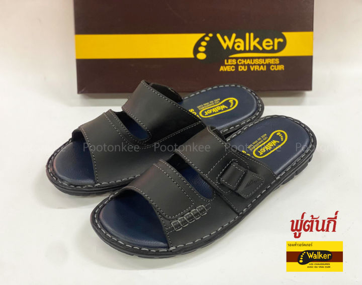 รองเท้า-walker-รุ่น-wb-729-รองเท้าแตะวอคเกอร์-รองเท้าหนังแท้-สีดำ-ของแท้