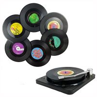 6Pcs/pack Black Vinyl Disk Coasters with Vinyl Record Player Holder Creative Coffee Mug Cup Coasters Heat-Resistant Non-Slip Pad Cups  Mugs Saucers Cu