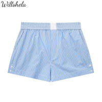 Willshela Women Fashion Contrast Patchwork Blue Striped A-Line Shorts Female Chic Lady Casual Shorts gnb