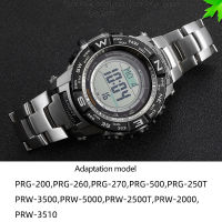 สายนาฬิกาสแตนเลสแข็งสำหรับ PROTREK Casio PRG-260 PRG-270 PRG-550 PRW-3500/2500/5100 สายนาฬิกาสีเงินสีดำ 18 มม.-Meqiao ke