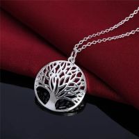 925 Sterling Silver Fashion Jewelry 18 Inches Charm Round Tree Pendant Necklace For Women Hot Sale Wedding Birthday Gifts