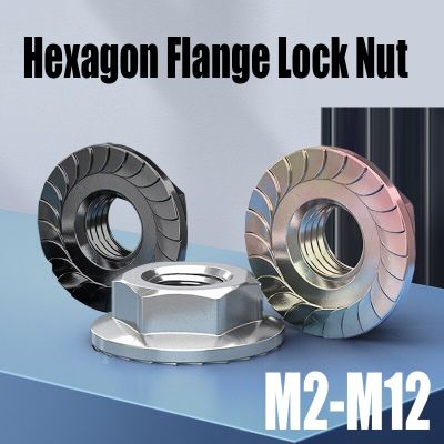 1-30PCS M2 M3 M4 M5 M6 M8 M10 M12 Hexagon Flange Nut Serrated Spinlock Anti Slip Lock Nut Black Zinc/Color Zinc Style Nails Screws Fasteners