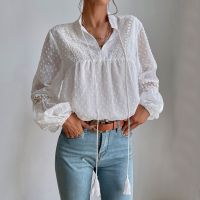 Polka Point Chiffon Lace Patchwork Loose Womens Shirt N Shirt