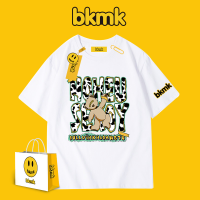 BKMK เสื้อยืดคู่หมีวินเทจอเมริกัน,เสื้อคู่รักแขนสั้นผ้าฝ้ายบริสุทธิ์ฤดูร้อนใหม่ไฮสตรีท