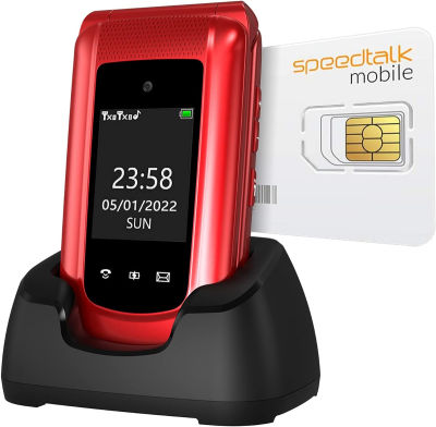USHINING 4G LTE Unlocked Senior Flip Phone with Speed Talk SIM Card Seniors Cell Phone SOS Big Button Senior Basic Phone for Elderly 2.4 Inch Screen Unlocked Feature Phone with Charging Dock (Red)