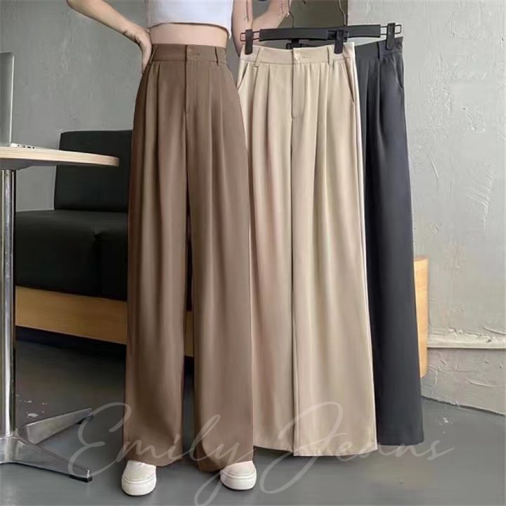 EMILY Korean Dupe High Waist Loose Fit Trouser Pants Wide Leg | Lazada PH