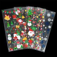 50/100Pcs Christmas Plastic Candy Bags Christmas Cookies Gift Bags Snowflakes Santa Claus Xmas Packaging Pouch New Year Favors Gift Wrapping  Bags