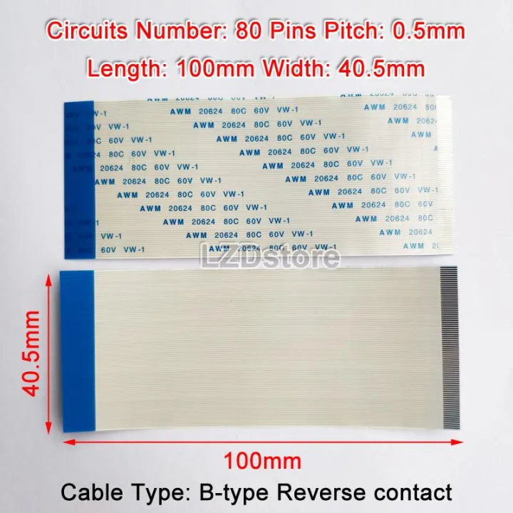 80-Pin Pitch 0.5mm FFC/FPC Flexible Flat Cable Wire Width 40.5mm 20624 80C 60V
