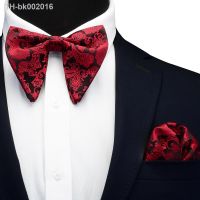 ✼❅ Ricnais Silk Big Bow Tie Set For Men Red White Paisley Pocket Square Bowtie Suit Mens Business Wedding Hankerchief Ties Gifts