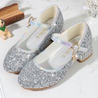 Girls leather shoes high heels childrens crystal shoes girls silver dress catwalk catwalk piano performance big children princess shoes