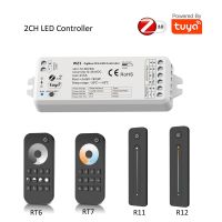 Tuya Zigbee ตัวควบคุมไฟ Led 2CH 12V 24V หรี่ไฟ Ccw/cw แถบสีเดียว2.4G รีโมทคอนโทรลไร้สายใช้งานได้ Alexa Google Home