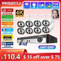 8CH Misecu 4K 5MP เครื่องตรวจจับใบหน้าระบบกล้องระบบความปลอดภัย POE AI 8MP การบันทึกภาพของกล้องวงจรปิดชุดป้องกันสีการมองเห็นได้ในเวลากลางคืน NVRP2P