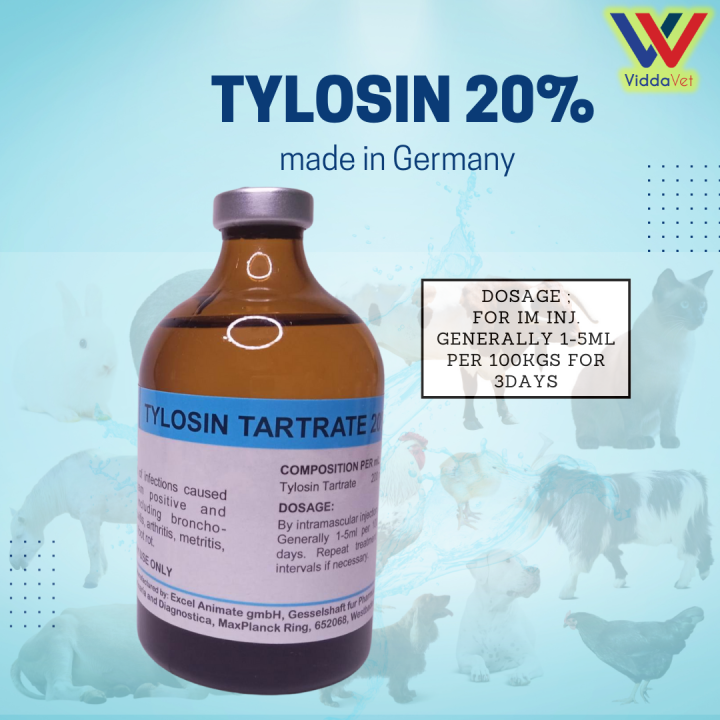 1 bot Tylosin 20% 100ml for animals anti scouring for pigs cattle goat ...