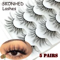 GUJI1817559 SKONHED 5 Pairs ผู้หญิง Ultra-wispy เครื่องมือแต่งหน้าตา 3D Faux Mink Hair ขนตาปลอม ต่อขนตา เต็มปริมาณธรรมชาติ