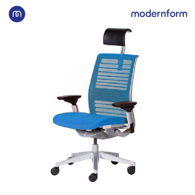 Modernform เก้าอี้เพื่อสุขภาพ รุ่น Think v2 Platinum พนักพิงศรีษะหุ้มผ้าสีดำ พนักพิงสีฟ้า  Steelcase รับประกัน 12 ปี