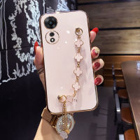 เคสสำหรับ A38 OPPO 4G / A18 4G เคสมีสี่สร้อยข้อมือโคลเวอร์กรอบสี่เหลี่ยมเคลือบ6D เงากรอบด้านหลังเคสป้องกันซิลิโคนเคสมือถือ